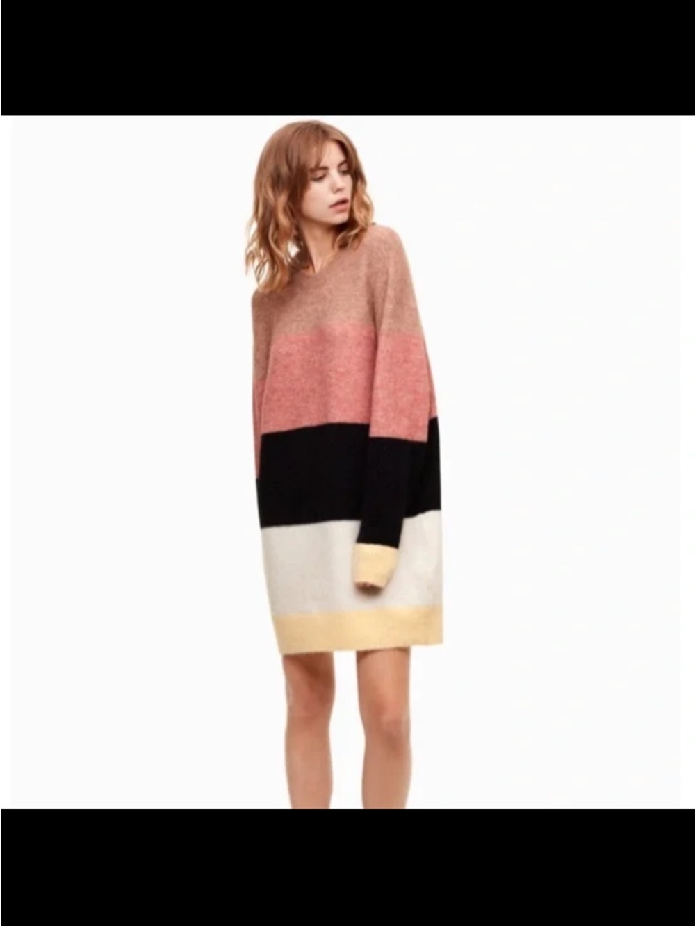 Aritzia Colorblock Sweater Mini Dress in Blush, Black, Cream & Yellow